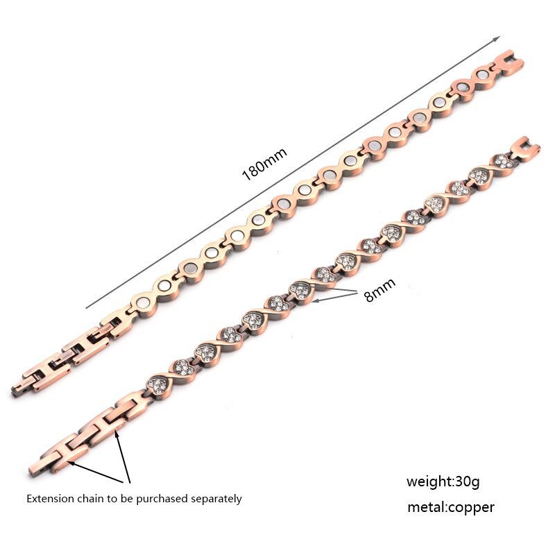 Diamond-Encrusted Purple Magnetic Charm Bracelet Magnetic Energy Detachable Pure Copper Bangle