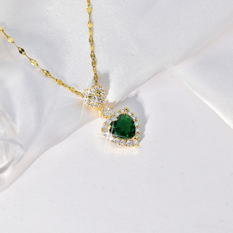 Women's Green Zircon Heart Set Necklace