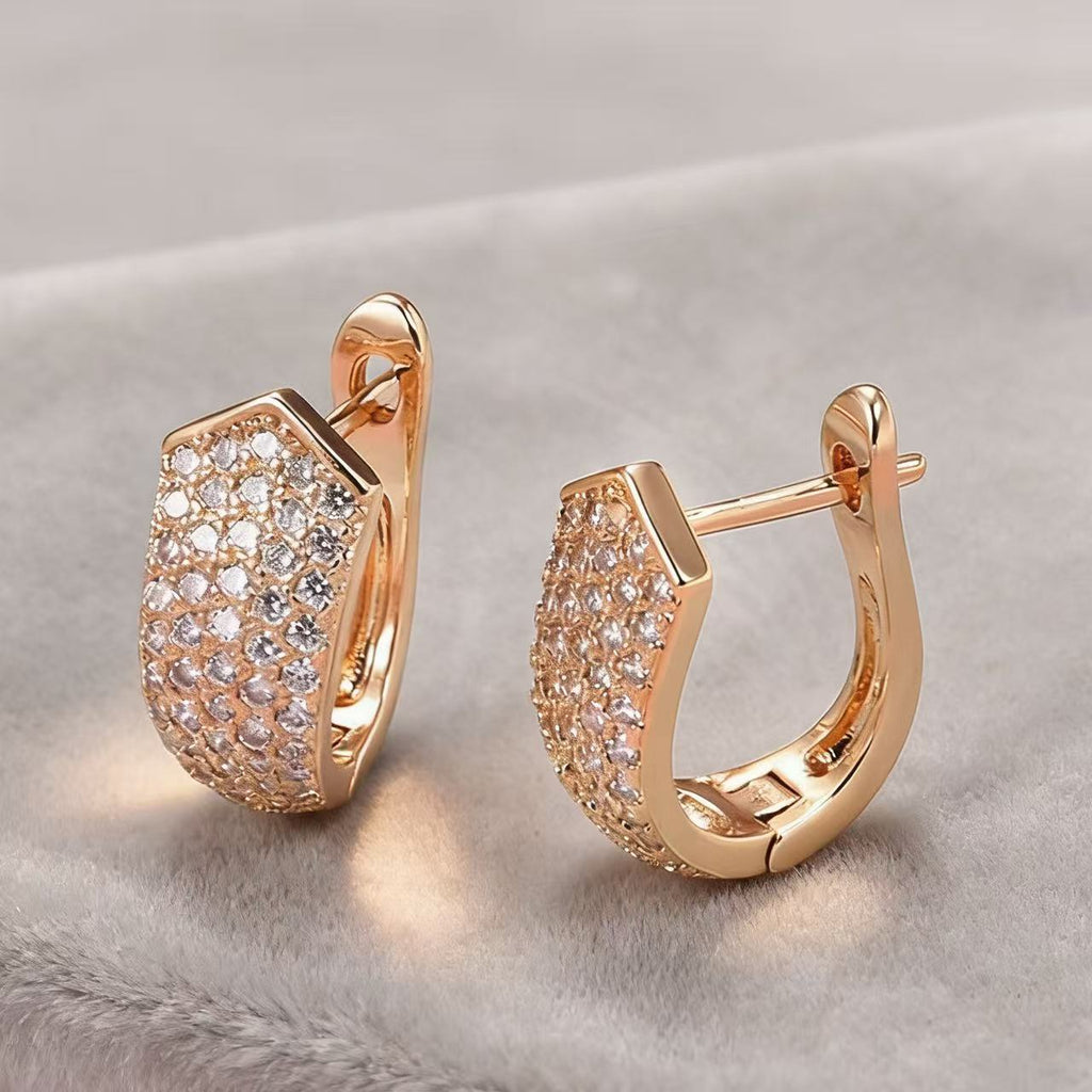 Champagne Gold Zircon Stud Earrings For Women