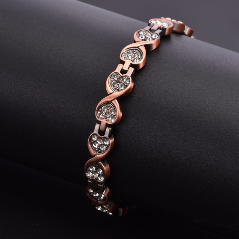 Diamond-Encrusted Purple Magnetic Charm Bracelet Magnetic Energy Detachable Pure Copper Bangle