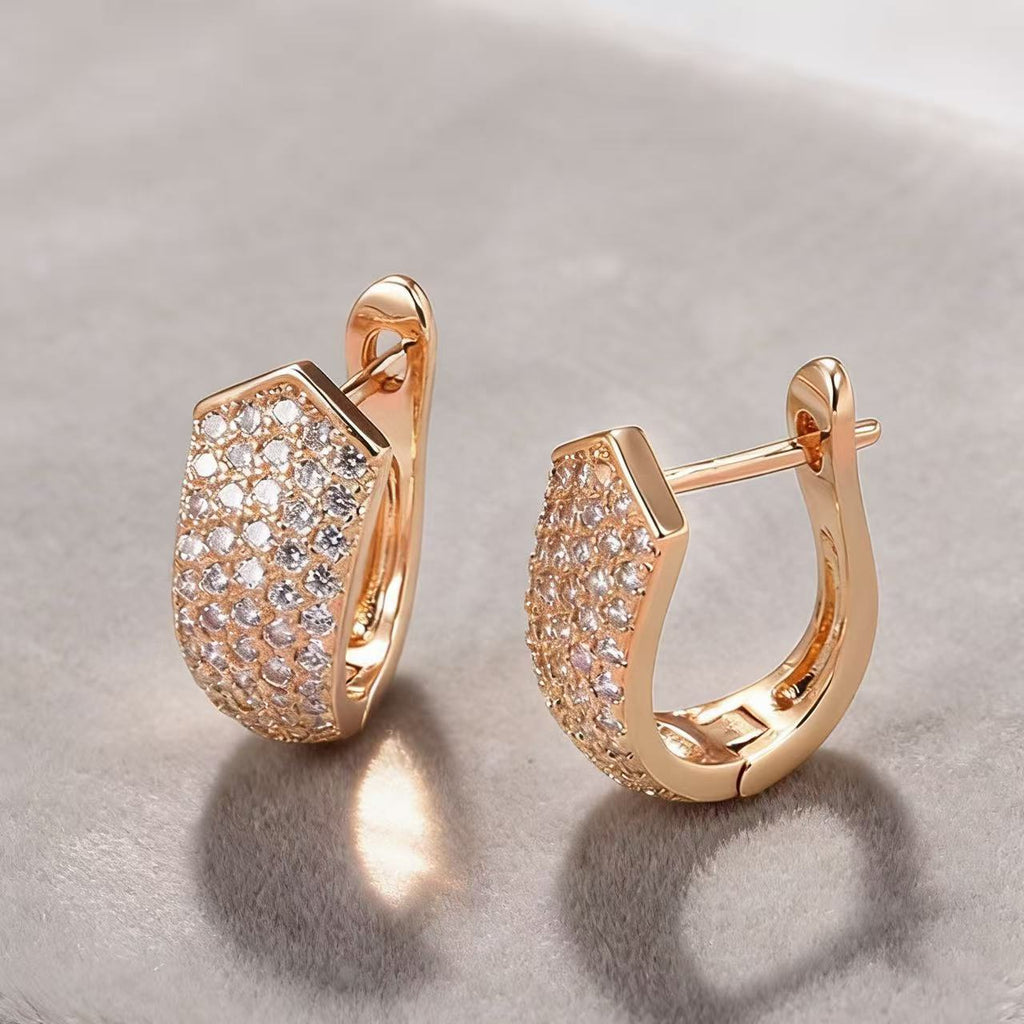 Champagne Gold Zircon Stud Earrings For Women