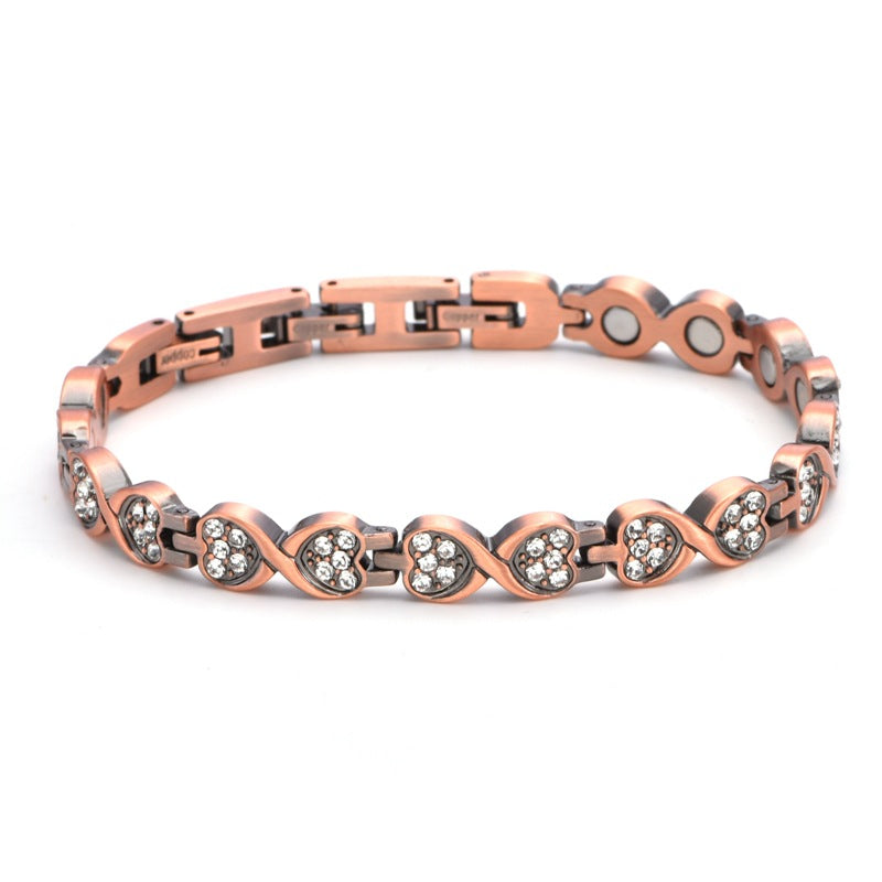Diamond-Encrusted Purple Magnetic Charm Bracelet Magnetic Energy Detachable Pure Copper Bangle