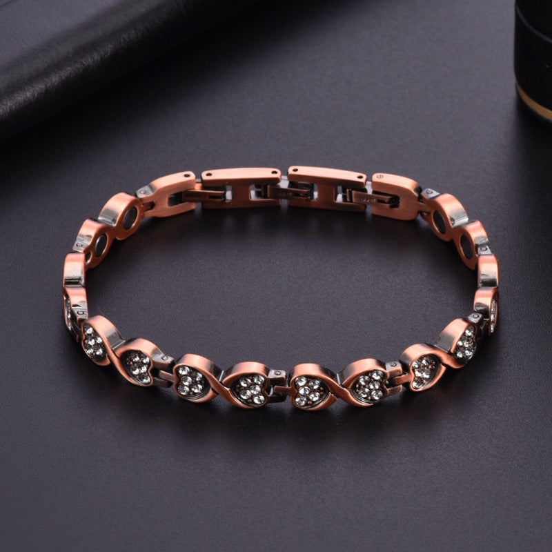 Diamond-Encrusted Purple Magnetic Charm Bracelet Magnetic Energy Detachable Pure Copper Bangle