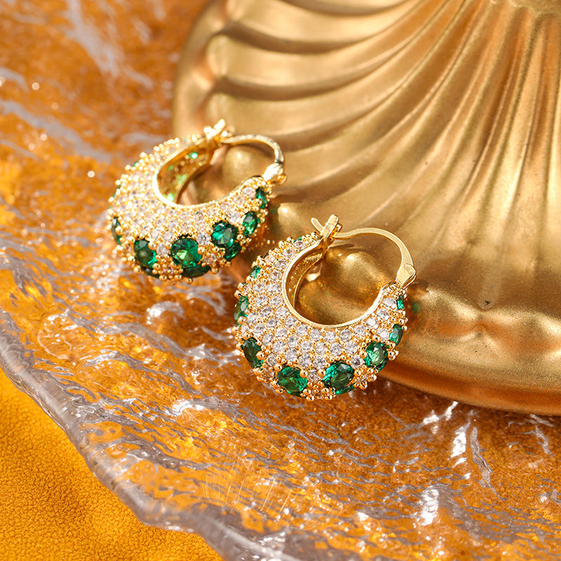 Womens French-style Fashion Micro-pave Zircon Hoop Earrings